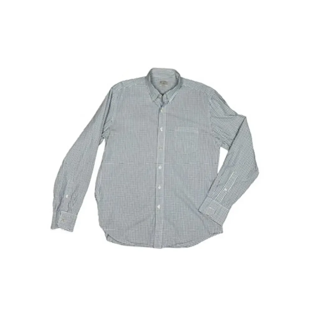J.Crew Plaid Woven Cotton Button Up Shirt White Blue Green Size Large